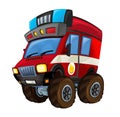 Cartoon firetruck monster truck on white background with fire sign on the side Royalty Free Stock Photo