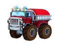 Cartoon firetruck monster truck on white background Royalty Free Stock Photo