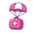 Cartoon first aid kit on parachute