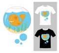 Cartoon Fish In Aquarium Vector. T-shirt graphic design. Royalty Free Stock Photo