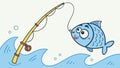 Cartoon fish biting fishing hook illustration vector design Generative AI Royalty Free Stock Photo
