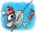 Cartoon fish character gone fishing vector