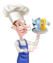 Cartoon Fish and Chips Chef Pointing Royalty Free Stock Photo