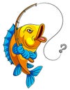 A cartoon fish holding fishing rod Royalty Free Stock Photo