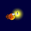 Cartoon fish-lantern illustration. Deep-water fish lamp with a light.
