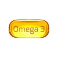 Cartoon fish oil capsule on a white background with lettering. Useful vitamins Omega 3. Vector object Royalty Free Stock Photo