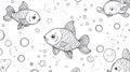 Cute Fish Pattern for Coloring Page Adorable aquatic animals and bubbles design Royalty Free Stock Photo