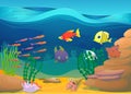 Cartoon fish with seaweed illustration