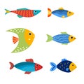 Cartoon fish. Set of isolated cute fish for childrens products Royalty Free Stock Photo