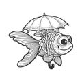 Cartoon fish with umbrella sketch vector