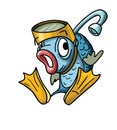 Cartoon fish wearing a snorkeling mask and diving flippers vector Royalty Free Stock Photo