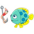 Cartoon fish and worm Royalty Free Stock Photo