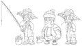 Cartoon fisherman farmer lumberjack character vector set