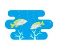 Cartoon fishes icon on blue background.