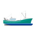 Cartoon Fishing Boat Icon on a White. Vector Royalty Free Stock Photo