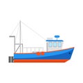 Cartoon Fishing Boat Icon on a White. Vector Royalty Free Stock Photo