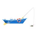 Cartoon Fishing Boat Isolated on White Background. Vector Royalty Free Stock Photo