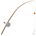 Cartoon fishing rod with hook and float Royalty Free Stock Photo