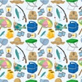 Cartoon Fishing seamless pattern