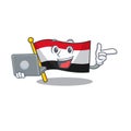 Cartoon flag yemen isolated in with bring laptop character Royalty Free Stock Photo