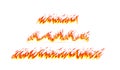 Cartoon flame banner border elements, orange burn bounds, blazing line. Fire borders on white. Vector images isolated.