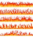 Cartoon flame border. Red or orange hot burning flames, blazing fires, wildfires. Seamless horizontal fire flaming Royalty Free Stock Photo