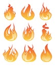 Cartoon flame set. Vector illustration of fire flaming