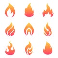 Cartoon Flames Set. Flat fire icons isolated on white background for danger concept or logo design. Vector illustratio Royalty Free Stock Photo