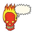 cartoon flaming skull with love heart eyes with speech bubble Royalty Free Stock Photo