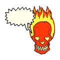 cartoon flaming skull with love heart eyes with speech bubble Royalty Free Stock Photo