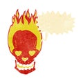 cartoon flaming skull with love heart eyes with speech bubble Royalty Free Stock Photo