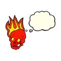 cartoon flaming skull with thought bubble Royalty Free Stock Photo