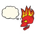 cartoon flaming skull with thought bubble