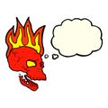 cartoon flaming skull with thought bubble