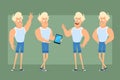 Cartoon flat blonde sportsman character vector set Royalty Free Stock Photo