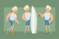 Cartoon flat blonde sportsman character vector set Royalty Free Stock Photo