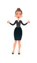 Cartoon flat business lady makes her thumbs up. Confident businesswoman focused on success. Cheerful manager giving Royalty Free Stock Photo