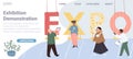 Cartoon flat characters and big text lettering 'expo',vector landing page concept