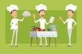 Cartoon flat chef cook man character vector set Royalty Free Stock Photo