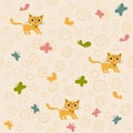 Cartoon flat colorfull funny cute seamless pattern with a cats and butterflys.For printing baby textile, fabrics, design
