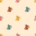 Cartoon flat colorfull funny cute seamless pattern with a cats .For printing baby textile, fabrics, design, decor, gift