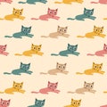 Cartoon flat colorfull funny cute seamless pattern with a cats .For printing baby textile, fabrics, design, decor, gift