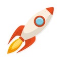 Cartoon flat design rocket ship. Symbol of start up and creativity.