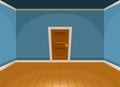 Cartoon flat empty room with a door in blue style