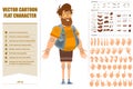 Cartoon flat fat hipster man character vector set