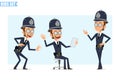 Cartoon british policeman boy character vector set