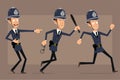 Cartoon flat funny british policeman character set