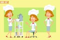 Cartoon flat chef cook girl character vector set Royalty Free Stock Photo