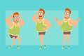 Cartoon flat funny fat boy character vector set Royalty Free Stock Photo