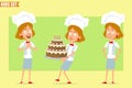 Cartoon flat chef cook girl character vector set Royalty Free Stock Photo